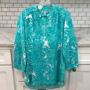 Amanda‎ Uprichard Silk Tunic Top Womens Small Blue Teal USA Blouse Quiet Luxury